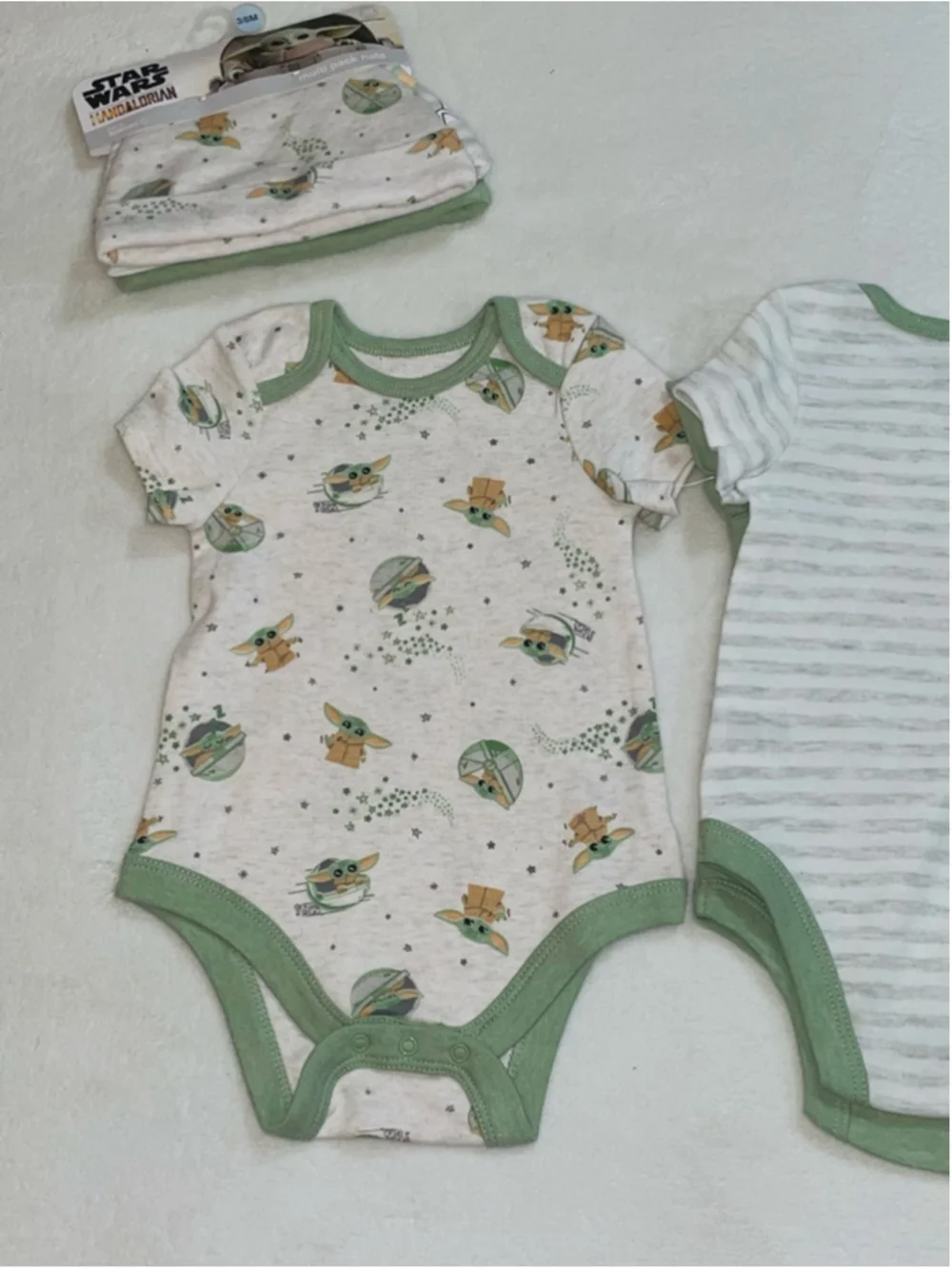 Baby Star Wars Bodysuits 3-6 Months Green White Grogu 3-Pack